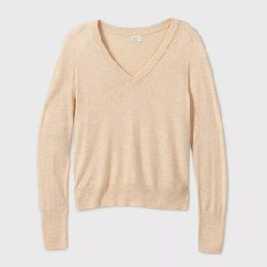 Women's V-Neck Pullover Sweater Cream